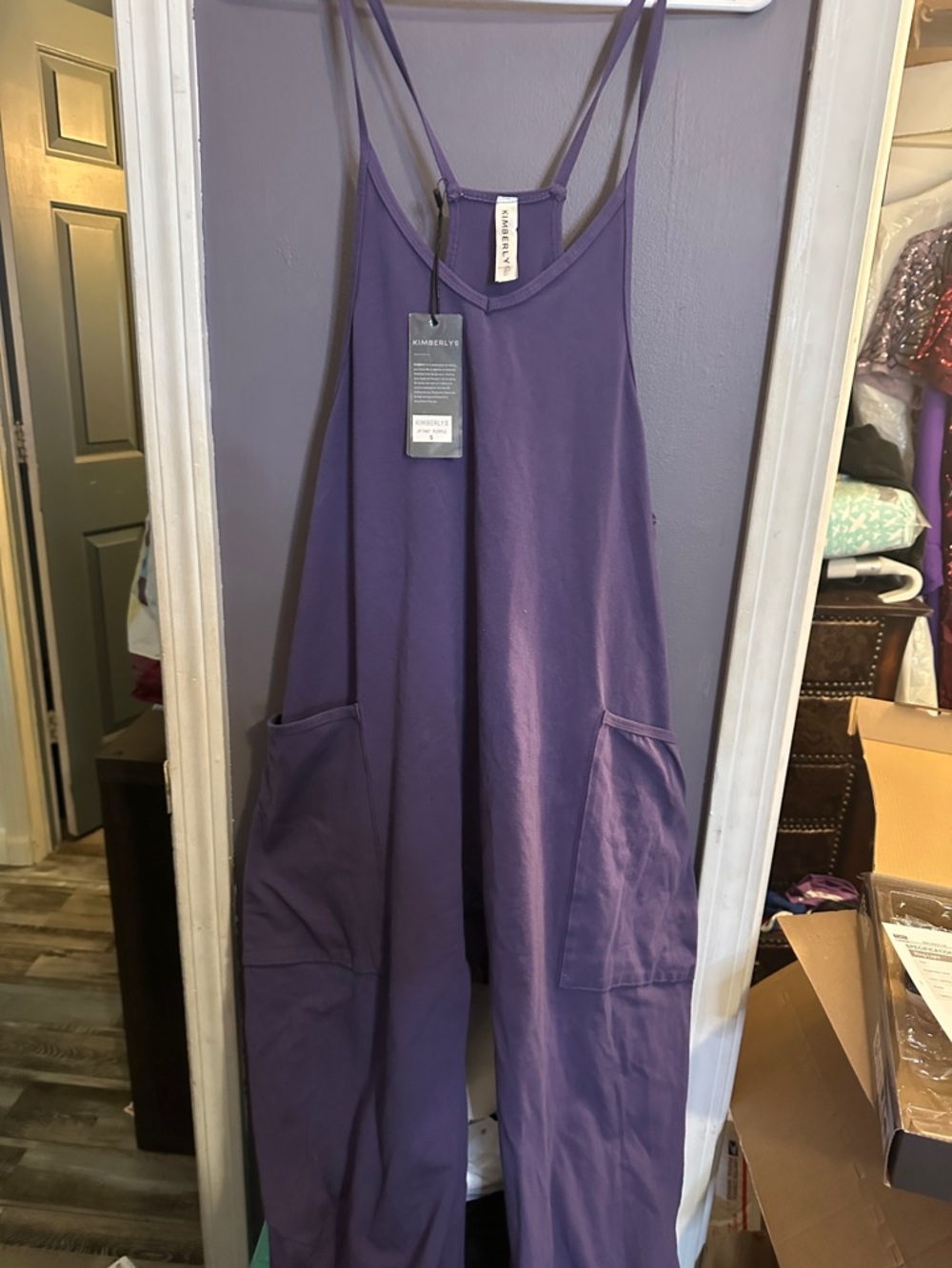Kimberly Purple Relaxed-Strap Jumpsuit with Pockets